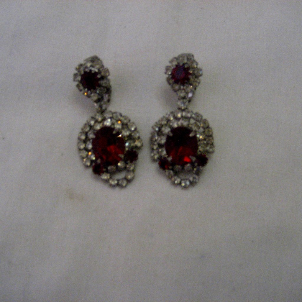 Faux Ruby & Diamond Dangle Clipons